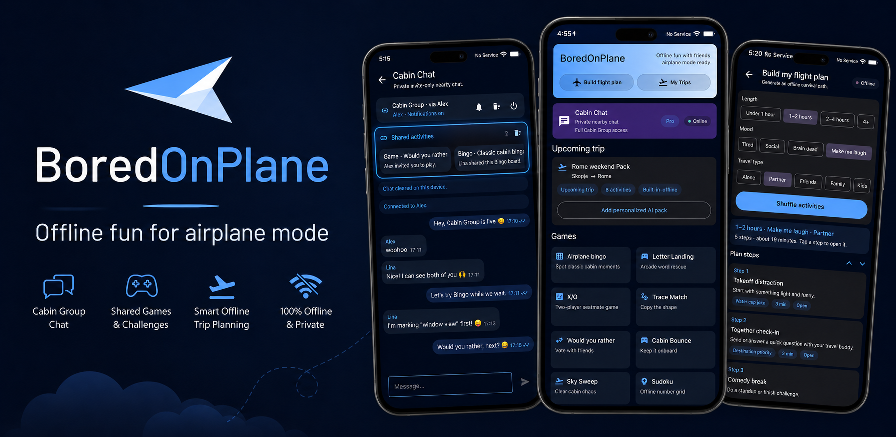 BoredOnPlane offline activities preview